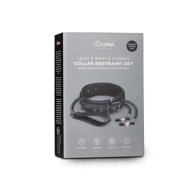 Easy Toys - Collar Restraint Set. Obroża ze smyczą i klamerkami na sutki.