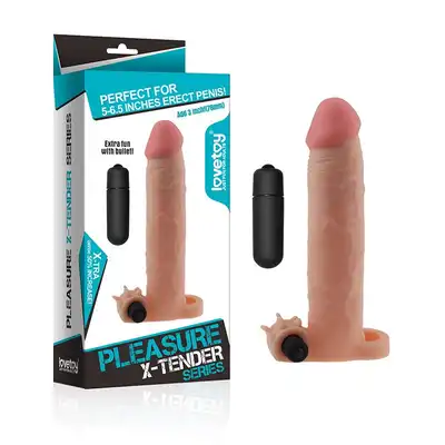 LoveToy - Pleasure X-Tender. Wibrująca super nakładka przedłużająca penisa 8". Cyber skóra!