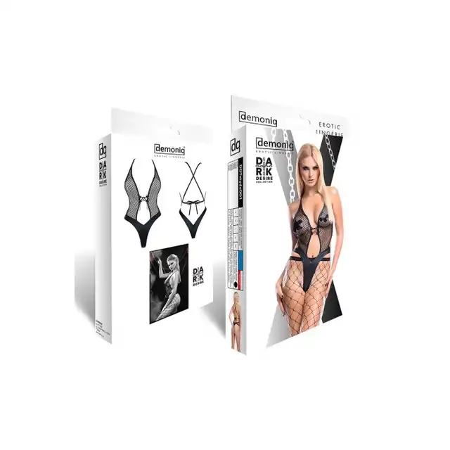 Demoniq - Tetyda Premium. Body z ekoskóry i seksowne rajstopy w komplecie. Rozmiar M.