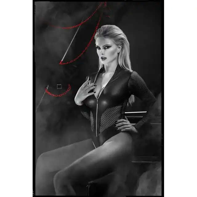 Demoniq - Hera. Czarne body z kołnierzem, rozmiar M. 