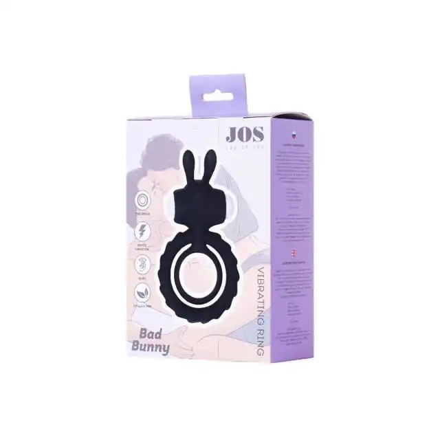JOS - Bad Bunny Double Ring. Ring wibrujący na penisa. Wspaniała zabawa dla dwojga. 100% silikon. Na penisa i jądra i króliczek stymulujący łechtaczkę. Ideał.