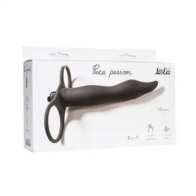 Lola Strap - on Pure Passion Flirtini black. Super zabawka z wibratorem do podwójnej penetracji.