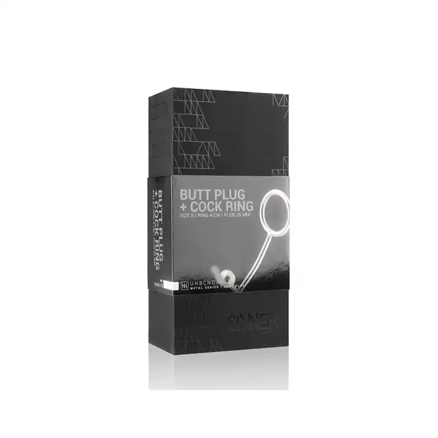 Sinner - Metal Cock Ring With Anal Plug. Ring erekcyjny i plug analny w jednym! 45 mm średnicy. Mega Sale!