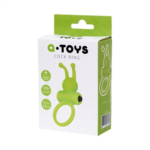 A-toys - Cock Ring Worm. Zielony ring erekcyjny z bulletem wibrującym. Uniwersalny rozmiar. 