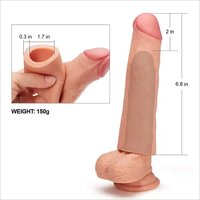 LoveToy - Pleasure X-Tender. Specjalistyczna nakładka przedłużająca penisa 6,5" z cyber skóry.