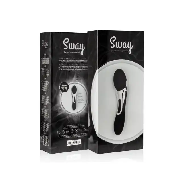 Sway Vibes - Wand Vibrator Black. Magiczna różdżka z ultra miękkiego, aksamitnego silikonu. Elegancki wzór. 