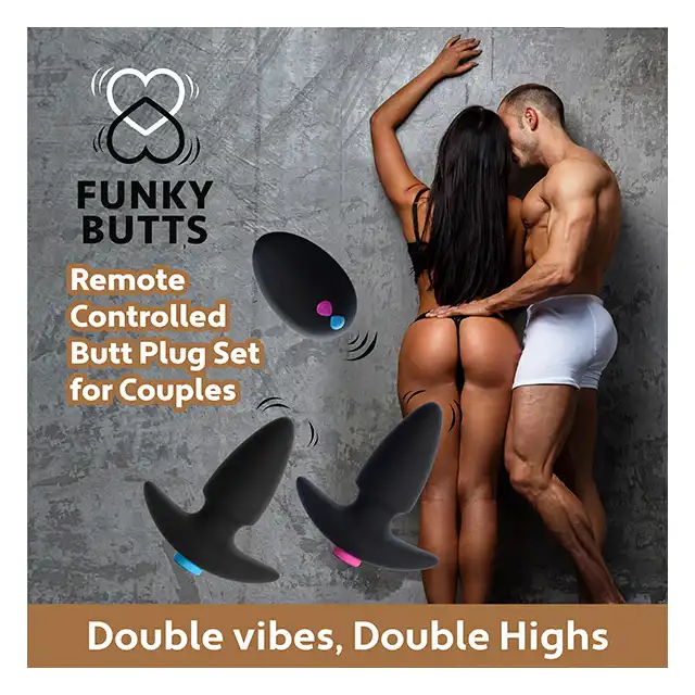 FeelzToys - Funky Butts. Set wibrujących plugów analnych dla par. Sterowane pilotem, nowoczesna rozrywka dla obojga!