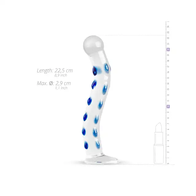 Gildo – Glass G-Spot/Prostate Dildo No. 18. Szklane dildo z niebieskimi detalami