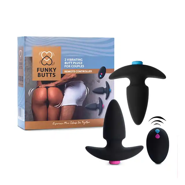 FeelzToys - Funky Butts. Set wibrujących plugów analnych dla par. Sterowane pilotem, nowoczesna rozrywka dla obojga!