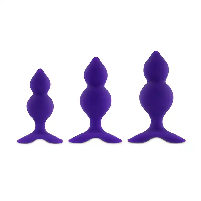 FeelzToys - Bibi Twin. Zestaw - 3 fioletowe zatyczki analne. Dla początkujących i zaawansowanych.
