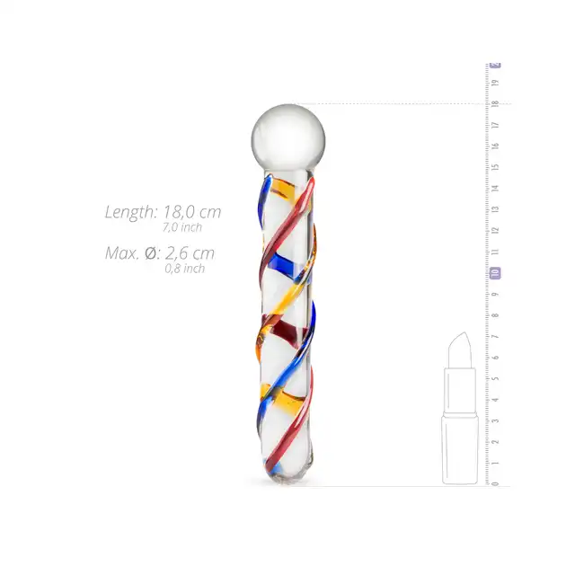 Gildo – Glass Dildo No. 10. Unikalne dwustronne szklane dildo z kolorowymi detalami. 