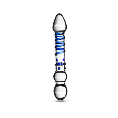 Gildo – Glass Dildo No. 21. Dwustronne szklane dildo z niebieskimi detalami do intensywnej stymulacji