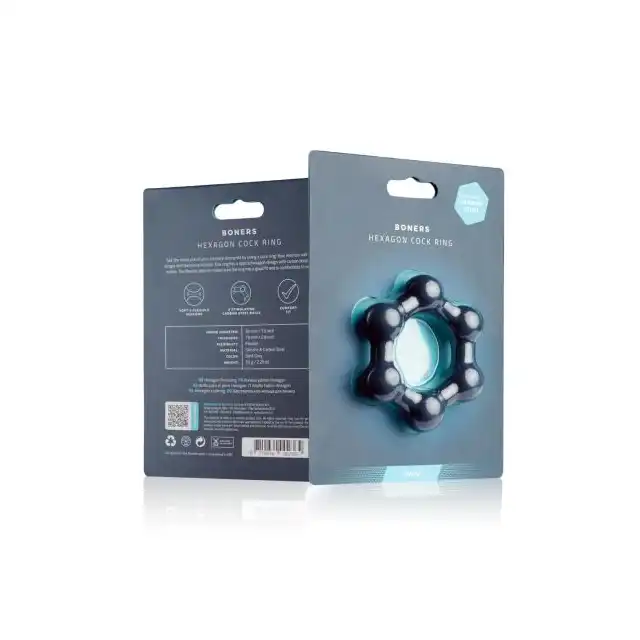 Boners - Hexagon Cockring With Steel Balls. Niezwykły ring ze stymulującymi stalowymi kulkami. 