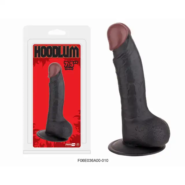 Hoodlum - Realistic Penis 7,5". Giętkie czarne dildo z wysokiej jakości cyberskóry - 19 cm.