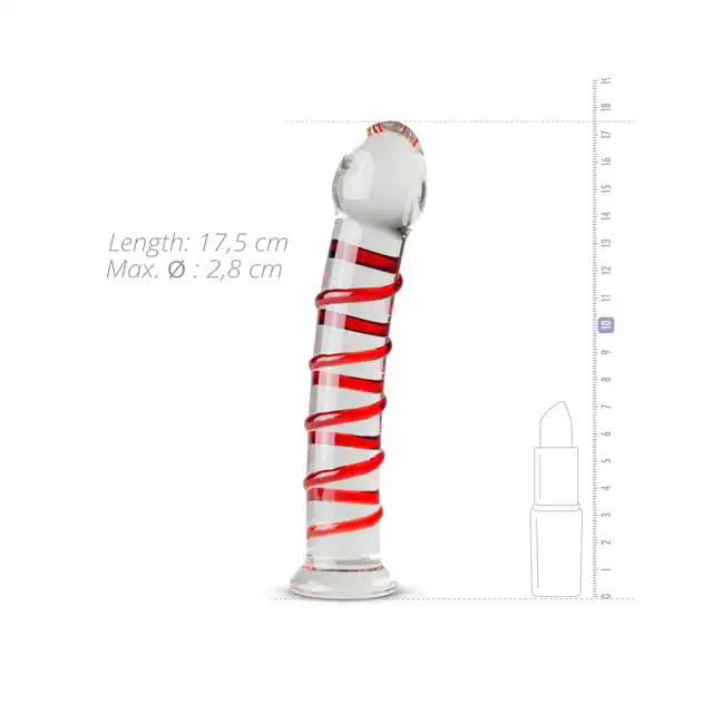 Gildo - Glass Dildo No. 15. Lekko zagięte, szklane czerwone dildo. Podgrzej w ciepłej wodzie dla lepszych doznań. 