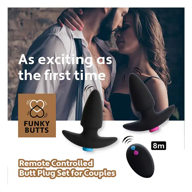 FeelzToys - Funky Butts. Set wibrujących plugów analnych dla par. Sterowane pilotem, nowoczesna rozrywka dla obojga!