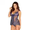 Obsessive - Flowlace Babydoll. Zmysłowe niebieskie body z aksamitnej koronki. L/XL