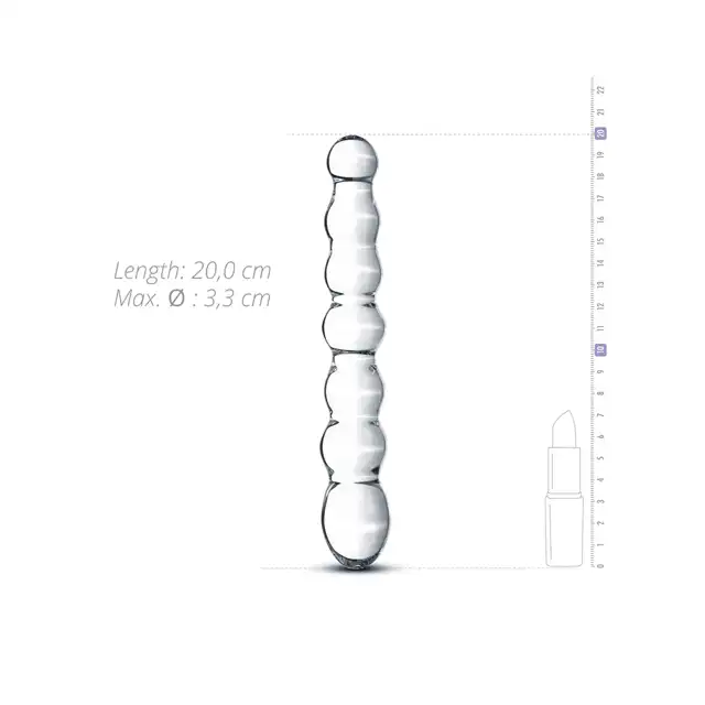 Gildo - Glass Dildo No. 19. Dwustronne, szklane dildo o specjalnej żebrowatej strukturze, 20 cm.