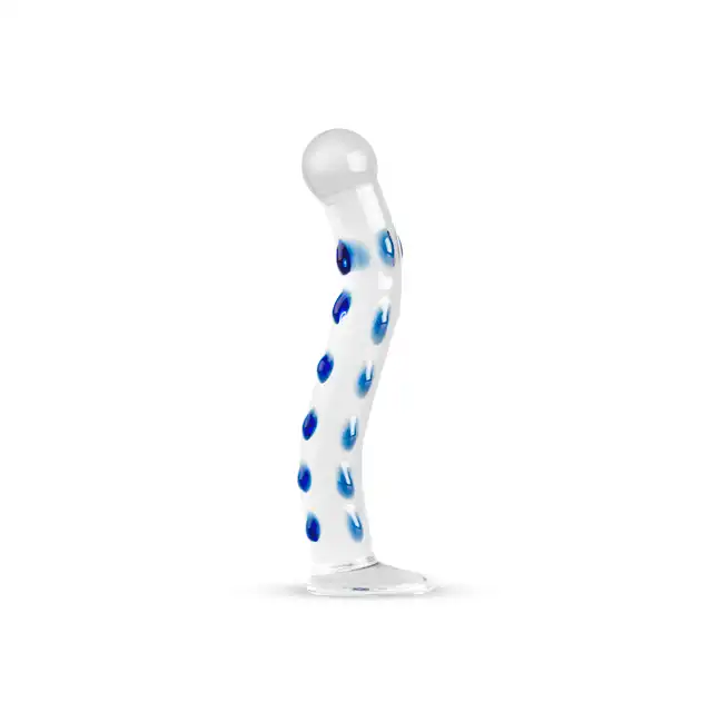 Gildo – Glass G-Spot/Prostate Dildo No. 18. Szklane dildo z niebieskimi detalami