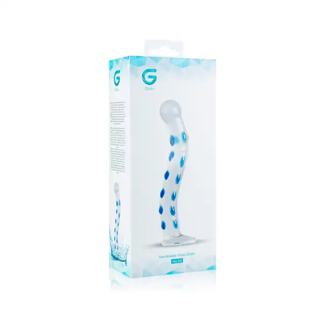 Gildo – Glass G-Spot/Prostate Dildo No. 18. Szklane dildo z niebieskimi detalami