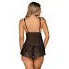 Obsessive - Firella Babydoll L/XL. Czarny komplet z koronki zapinany z przodu. 