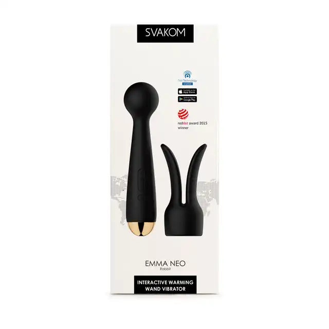 Svakom - Emma Neo Rabbit. Magiczna różdżka z dodatkową końcówką. Wodoodporny, podgrzewany, super mocny wibrator. 