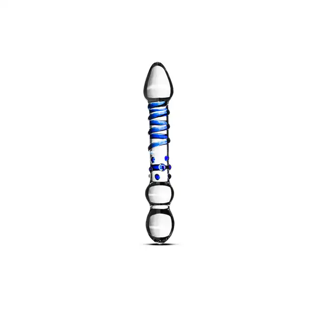 Gildo – Glass Dildo No. 21. Dwustronne szklane dildo z niebieskimi detalami do intensywnej stymulacji