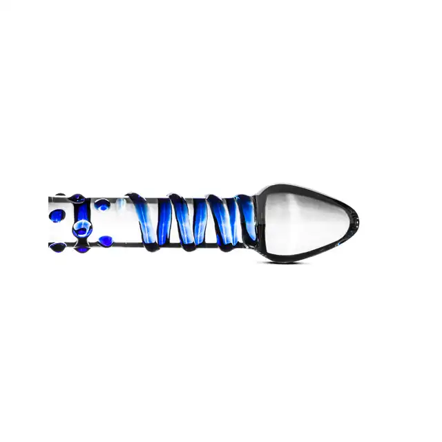 Gildo – Glass Dildo No. 21. Dwustronne szklane dildo z niebieskimi detalami do intensywnej stymulacji