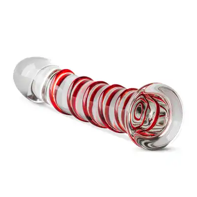 Gildo - Glass Dildo No. 15. Lekko zagięte, szklane czerwone dildo. Podgrzej w ciepłej wodzie dla lepszych doznań. 