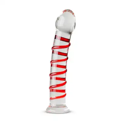 Gildo - Glass Dildo No. 15. Lekko zagięte, szklane czerwone dildo. Podgrzej w ciepłej wodzie dla lepszych doznań. 