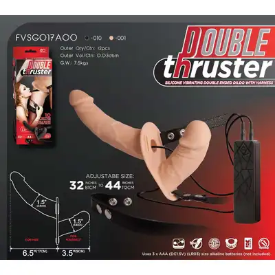 Strapon profesjonalny Double Thruster. 10 programów. 100% Silikon. Realistyczny cielisty. Super moc wibracji.