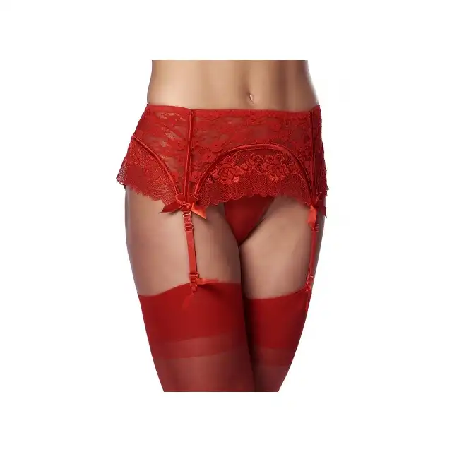 Amorable - Suspenderbelt with G-String and stockings. Cudowny bogaty koronką pas do pończoch. Wspaniała czerwień.  OS