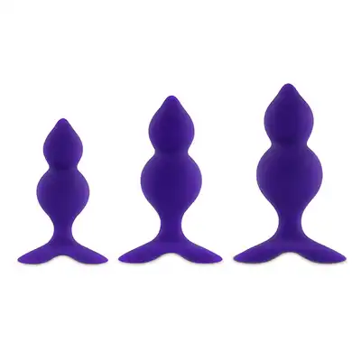 FeelzToys - Bibi Twin. Zestaw - 3 fioletowe zatyczki analne. Dla początkujących i zaawansowanych.