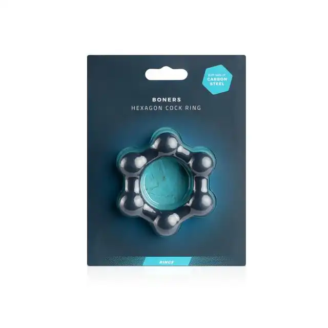 Boners - Hexagon Cockring With Steel Balls. Niezwykły ring ze stymulującymi stalowymi kulkami. 
