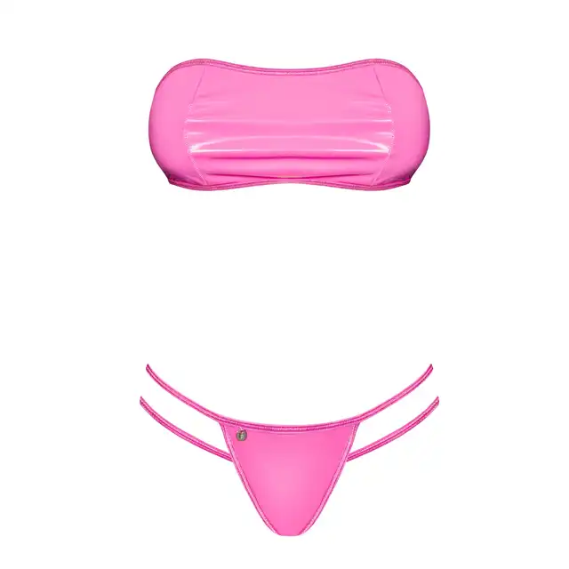 Obsessive - Lollypopy Set L/XL Swimwear. Różowo cukierkowy komplet bielizny, idealny set na plażę i do łóżka dla kobiet, które lubią błyszczeć. Mega sale