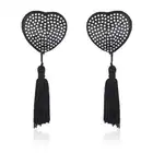 Toyz4Lovers - Heart Nipples Tassels Silver. Czarne nasutniki z frędzlami i srebrnymi kryształkami. 