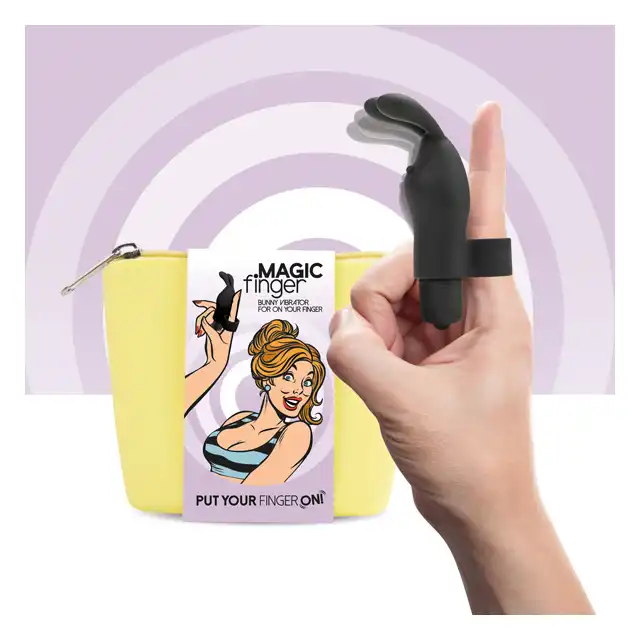 FeelzToys - Finger Vibrator Ring Black. Słodki wibrujący króliczek na palec.  Najwyższej jakości zabawka w uroczym opakowaniu - torebce!