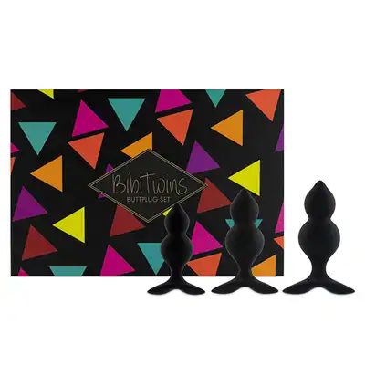 FeelzToys - Bibi Twin. Zestaw - 3 czarne zatyczki analne. Dla początkujących i zaawansowanych.