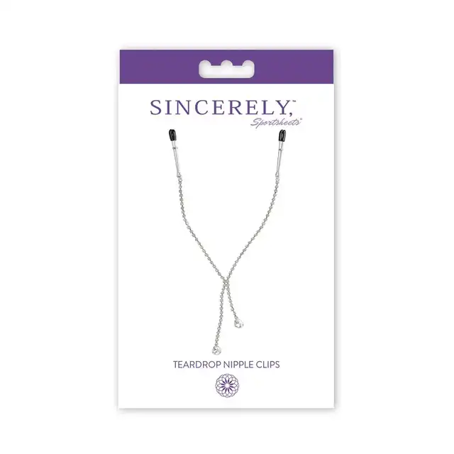 Sportsheets - Nipple Clamps w/ Teardrop Crystals. Kryształowe klamerki na sutki, 45 cm długości łańcuszka. 