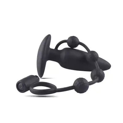 Dark Side - Anal Plug &amp; Cock Ring. Plug analny z koralikami, zakończony wibrującym ringiem. Innowacyjna zabawka! 