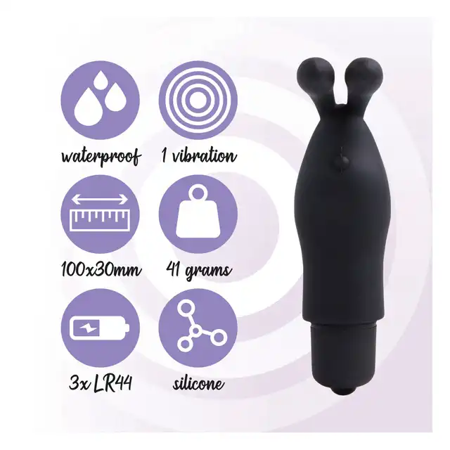 FeelzToys - Finger Vibrator Ring Black. Słodki wibrujący króliczek na palec.  Najwyższej jakości zabawka w uroczym opakowaniu - torebce!