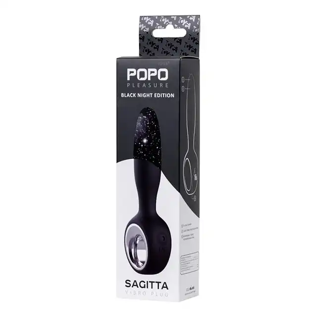Pleasure - Black Night Edition Sagitta. Wibrujący plug z super wygodnym uchwytem. Aksamitnie głaski silikon. 