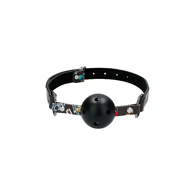 Ouch! Breatheable Ball Gag - Old School Tattoo Style. Oddychający knebel z paskiem o wyjątkowym wzorze. Limitowana kolekcja! Mega Sale!