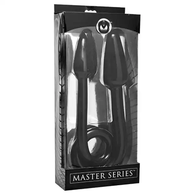 Master Series - Ravens Tail 2X Dual Ended. Podwójny plug analny z dwoma głowicami. Nowość! Dwa rozmiary końcówek, zabawa solo i z partnerem. 