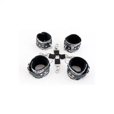 Wiązania-MARCUS 714001 Hog-tie cuffs set with metal clips tracery silver bdsm Valentine day