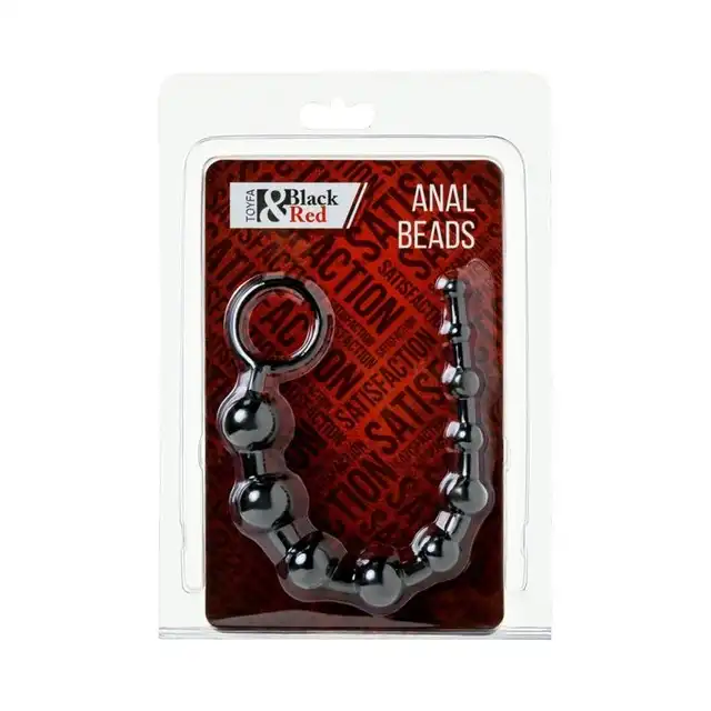 Black&amp;Red - Anal Chain Black. 31 cm długości, czarne koraliki analne bezpieczne dla ciała. 