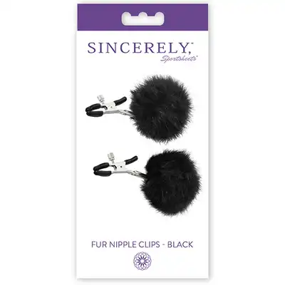 Sportsheets - Sincerely Fur Nipple Clips. Klamerki na sutki z czarnym futerkiem, nowość!