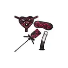 Guilty Pleasure - Kit Set Burgundy. Zestaw strap on, dildo, opaska na oczy i packa. Idealny prezent dla miłośników BDSM.