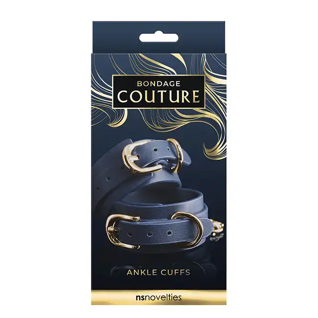 Bondage Couture - Ankle Cuff Blue. Eleganckie kajdanki na kostki z syntetycznego materiału przypominającego skórę. Nie zawiera niklu!