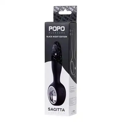 Pleasure - Black Night Edition Sagitta. Wibrujący plug z super wygodnym uchwytem. Aksamitnie głaski silikon. 